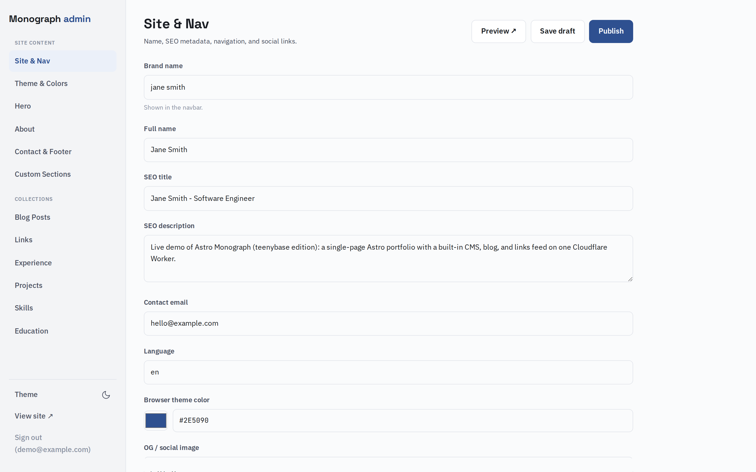 The admin dashboard