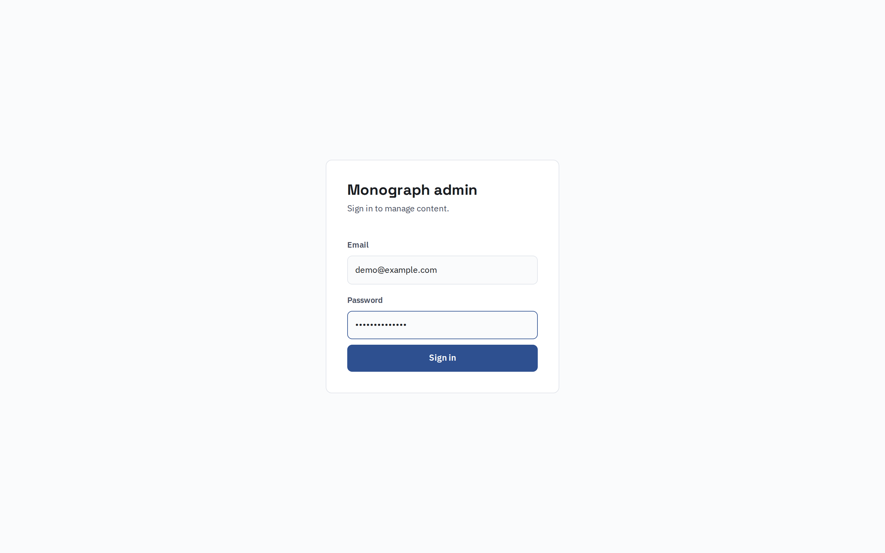 The admin sign-in screen