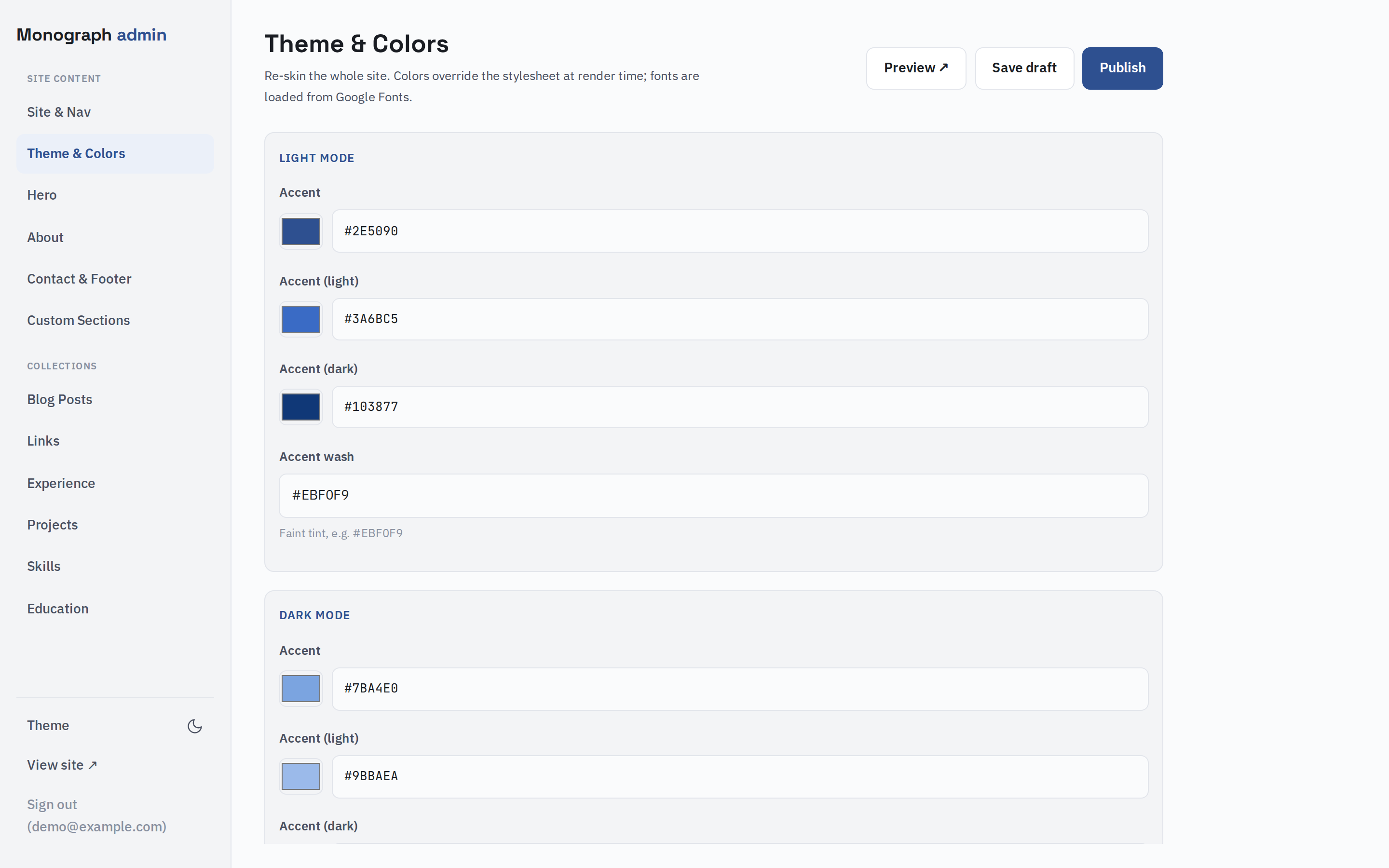 The theme and colors editor